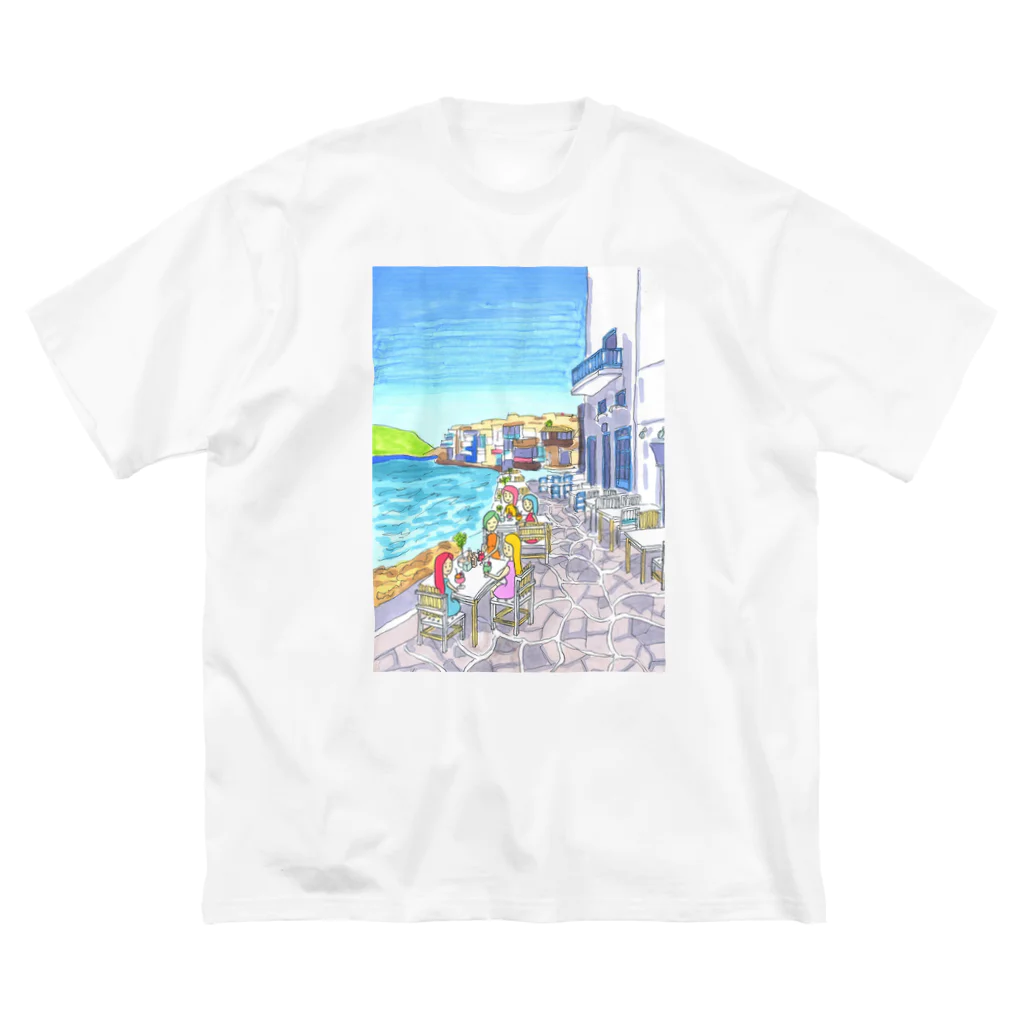 AKISENのエーゲ海カフェガールズ ビッグシルエットTシャツ