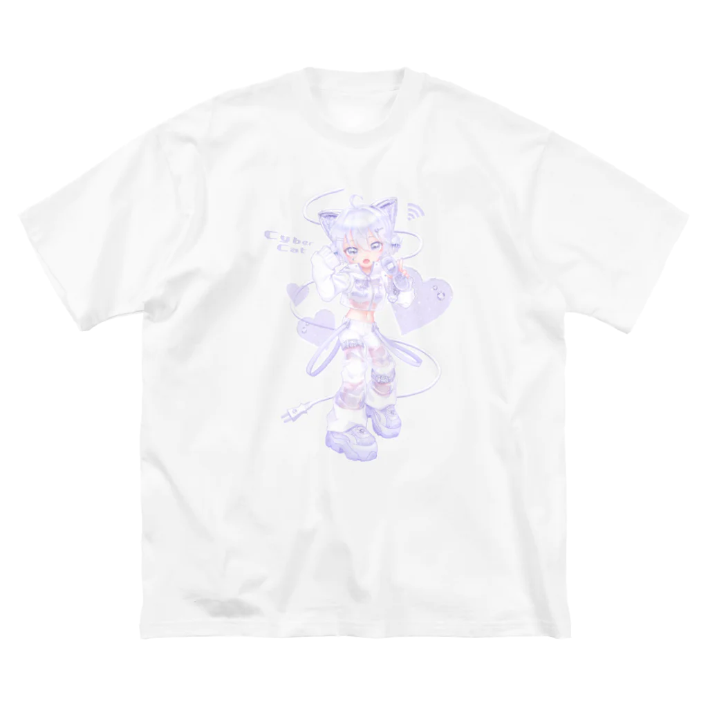 IENITY　/　MOON SIDEのさいばーにゃんこ 💜 (Ver.A) パープル ビッグシルエットTシャツ