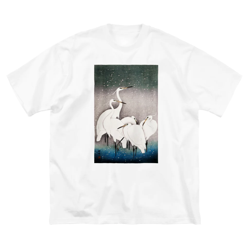 MUGEN ARTの小原古邨　雪中群鷺（白鷺の群れ）日本のアートTシャツ＆グッズ ビッグシルエットTシャツ