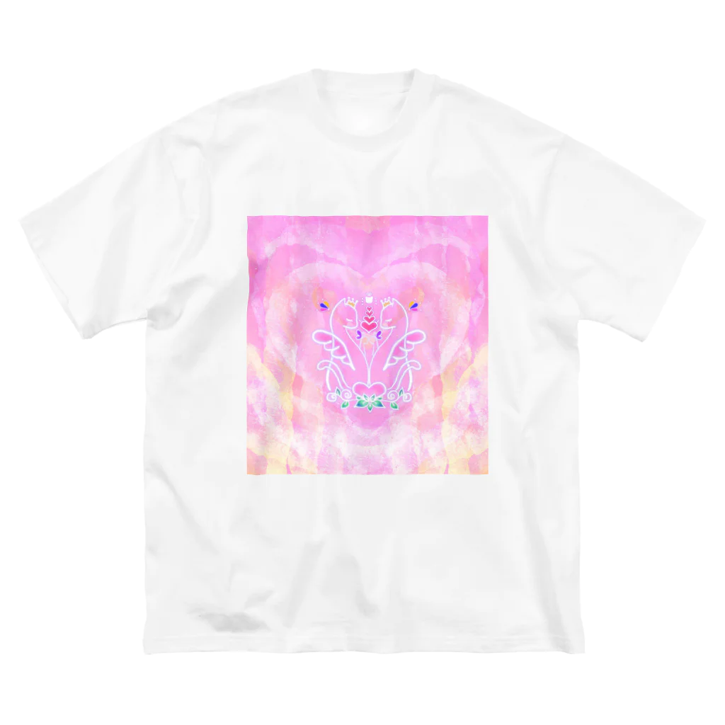 ちゃすみんwith Dragon&Angelのツインニャンズpink Angel2 ビッグシルエットTシャツ