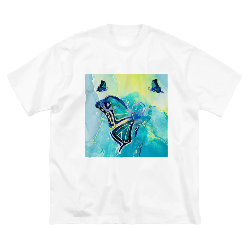 CCCHEART のbutterfly×Blue green Big T-Shirt