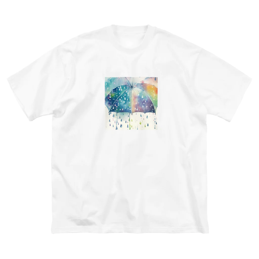 ぽけの水彩風雨の風景 ビッグシルエットTシャツ