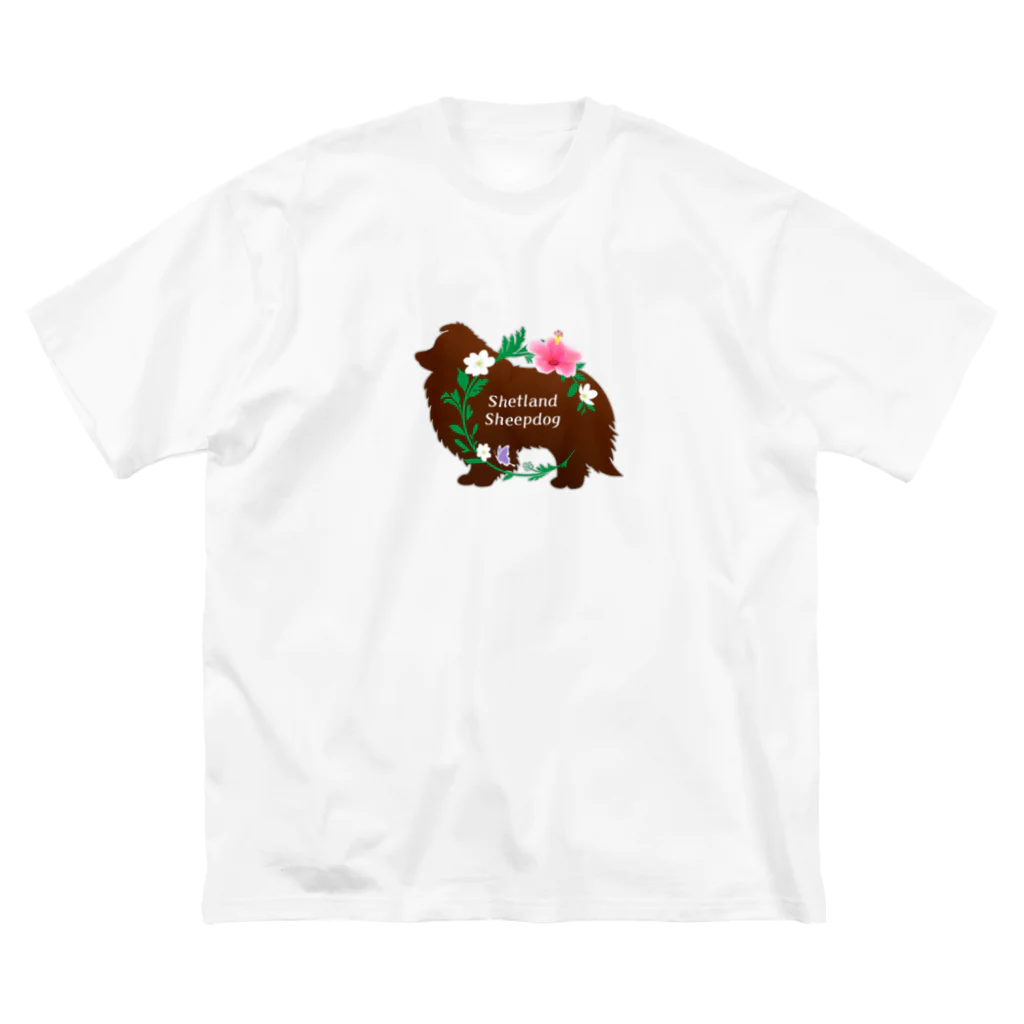 onehappinessのシェルティ　ハイビスカス　onehappiness Big T-Shirt