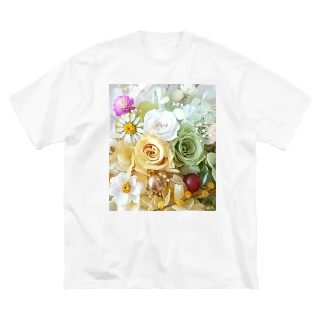 meke flowersのレモンイエローとアップルグリーン ビッグシルエットTシャツ