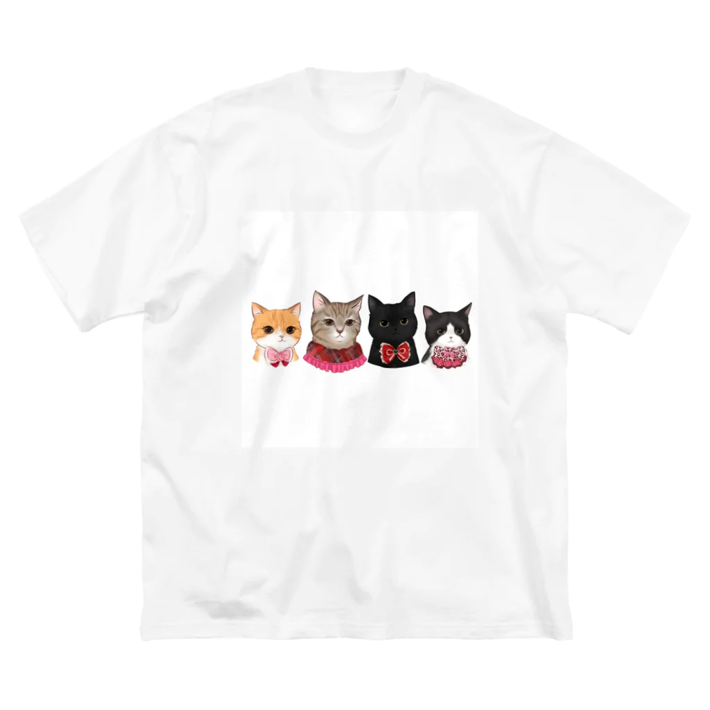 そら＆うみ＆りくの４にゃんデジタルイラスト ビッグシルエットTシャツ