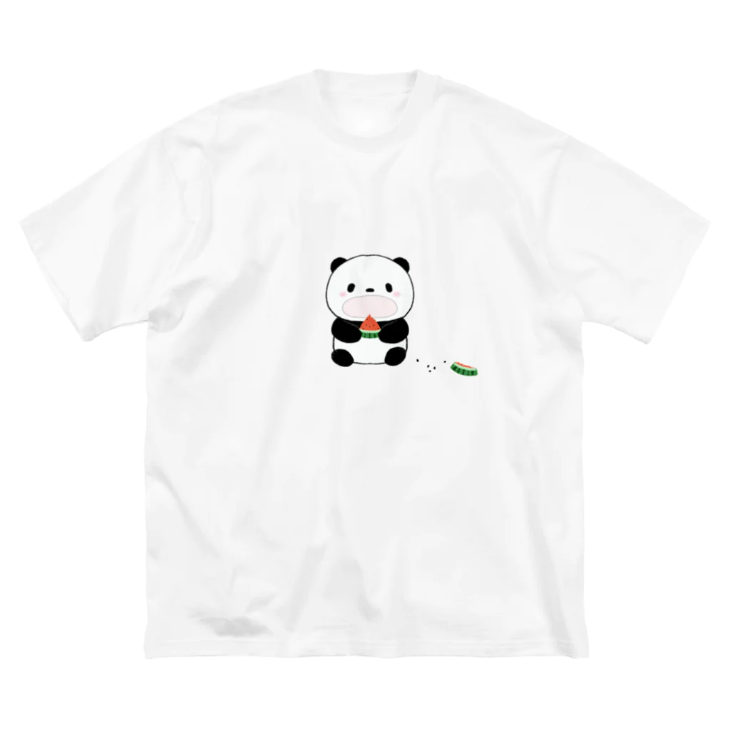 ゆきいろデザインのスイカを食べるパンダ ビッグシルエットTシャツ