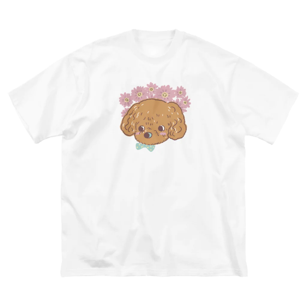 猫のきぬくんのお店のトイプーとピンクのガーベラ ビッグシルエットTシャツ