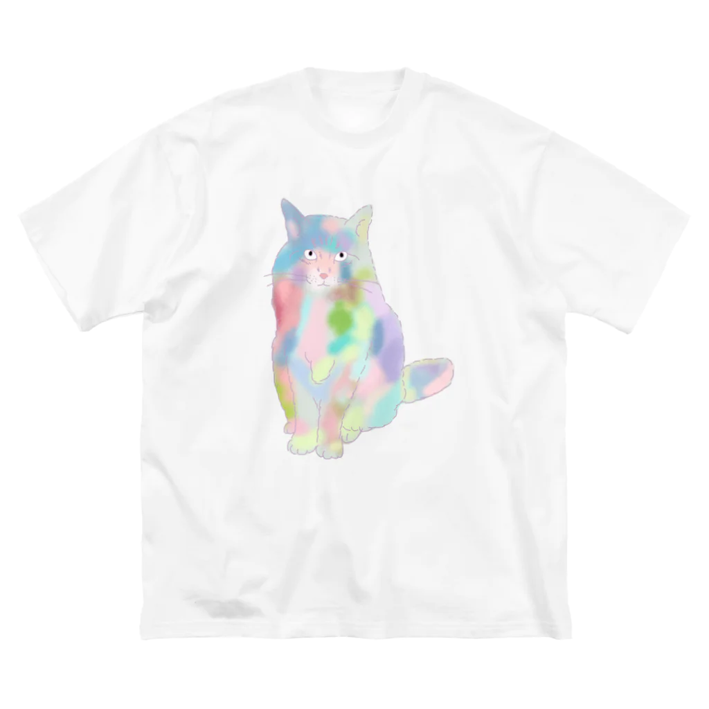 小鳥と映画館のユニコーンカラーの猫 ビッグシルエットTシャツ