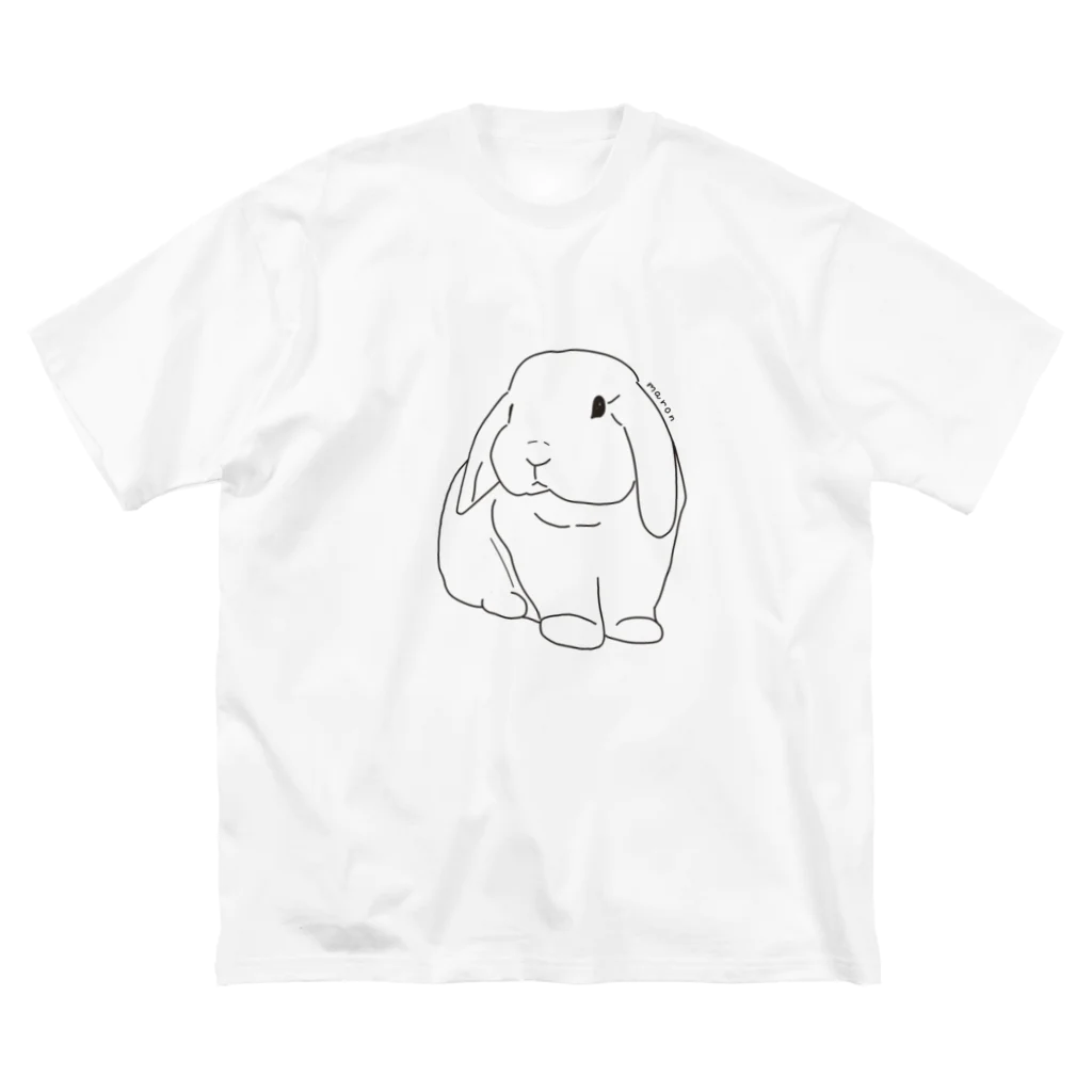 ロップイヤーのうさちゃんのうさぎがちらり（線画） ビッグシルエットTシャツ