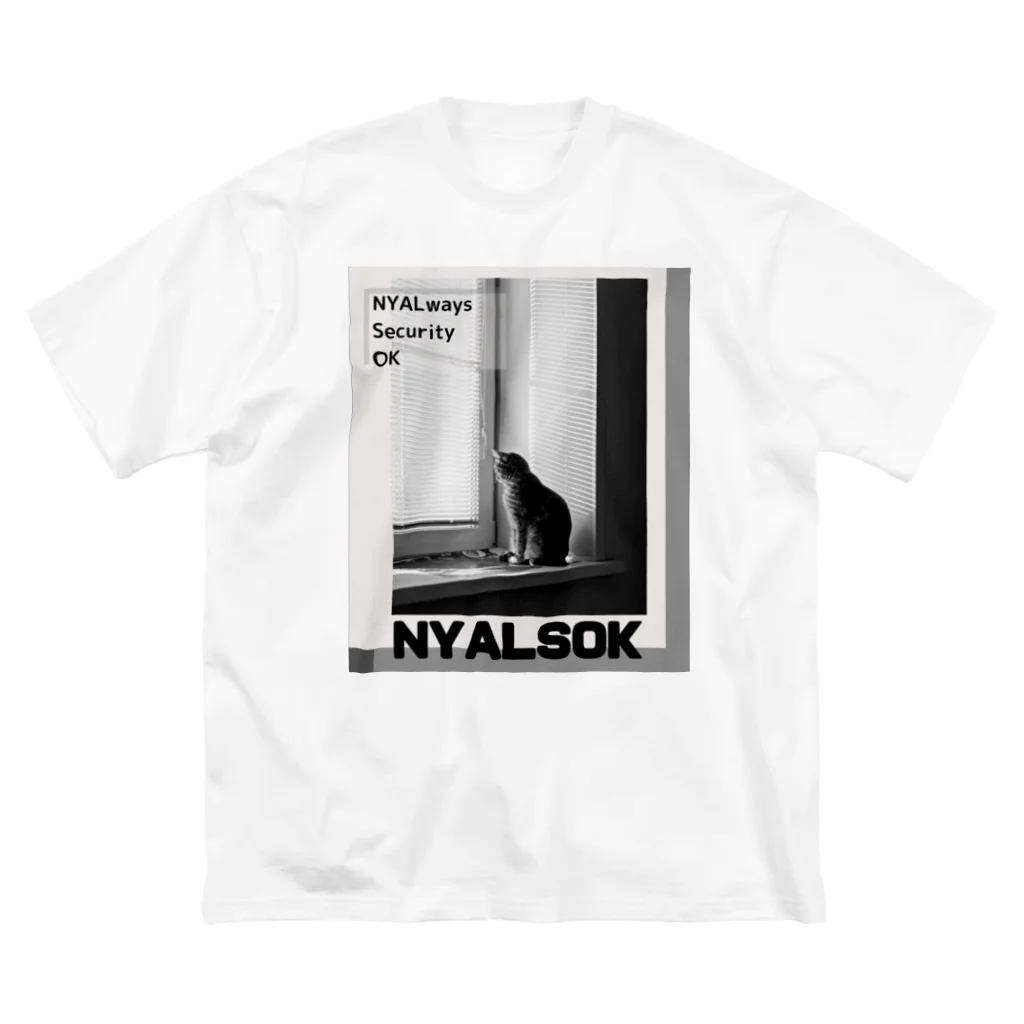 ＠meiliecat🐈original goodsのにゃるそっく🐈NYALSOK（モノトーン） ビッグシルエットTシャツ