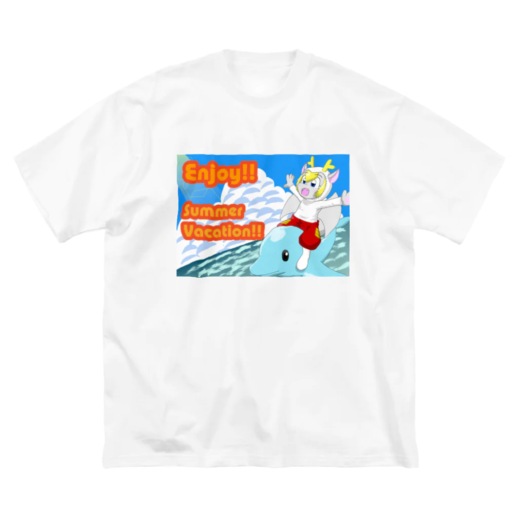 ホワイトドラゴン　タイトくん💙のサマーバケーション ビッグシルエットTシャツ