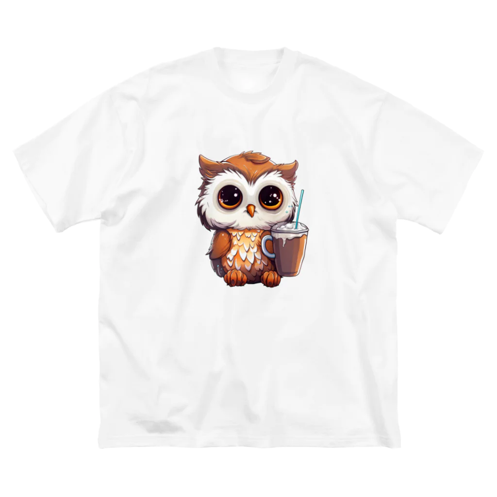 Vasetti_pressのフクロウとコーヒー ビッグシルエットTシャツ