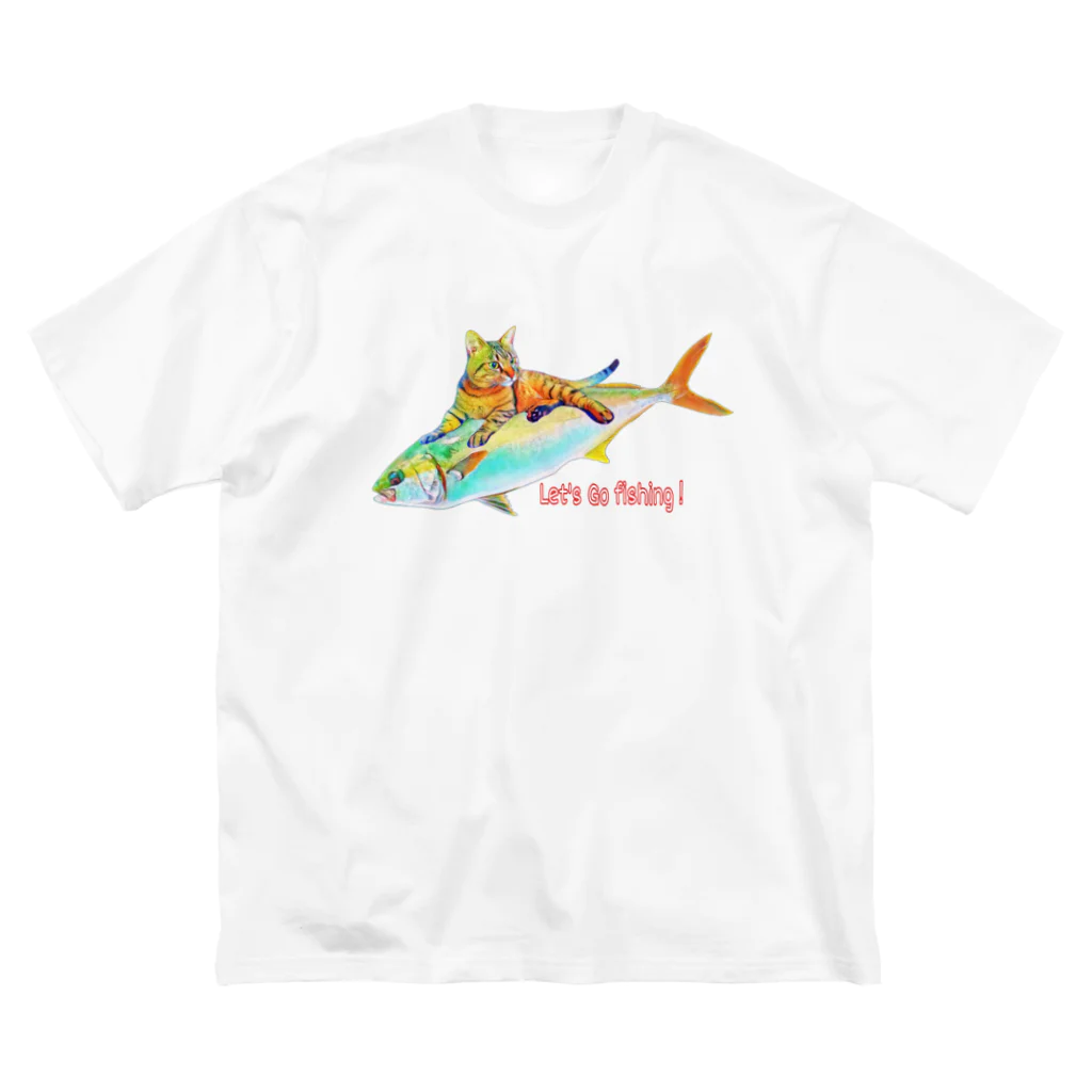 ニャンウィズのアニキのお魚ゲットだぜ 海version ビッグシルエットTシャツ