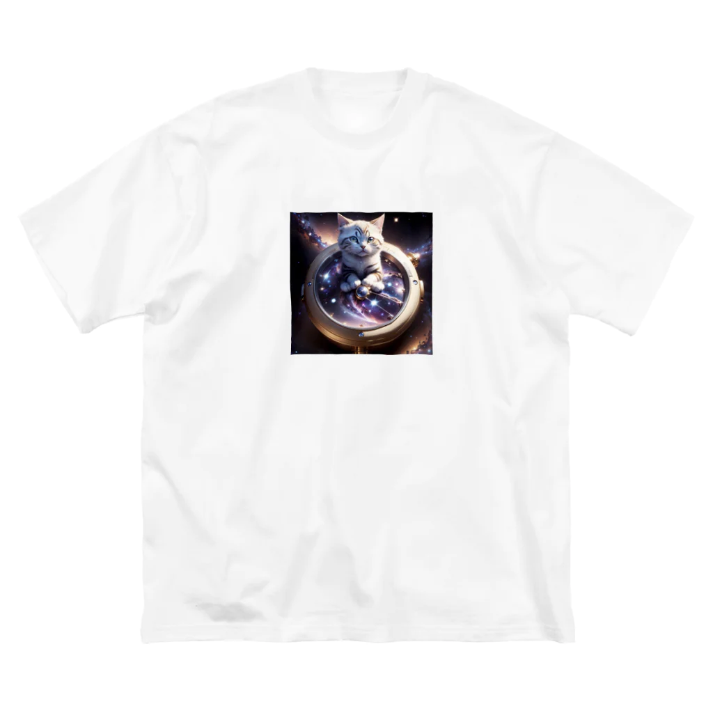 catgoodsの猫と宇宙の時計 ビッグシルエットTシャツ
