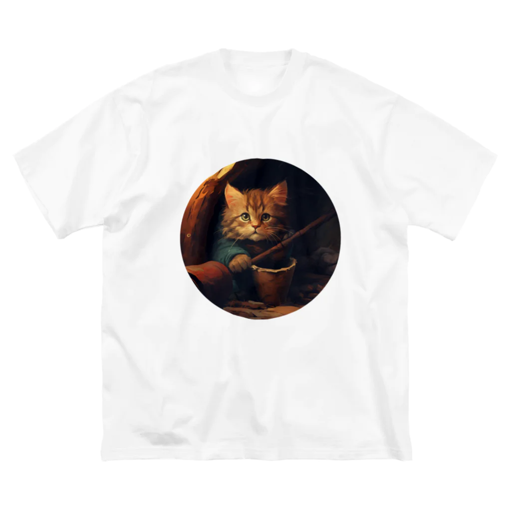 blue_7777　まねきねこショップの土管に住み着いた野良猫 ビッグシルエットTシャツ