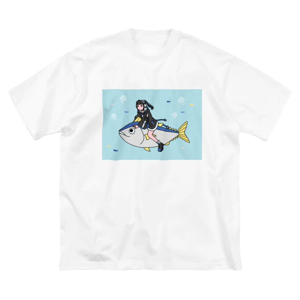 ｾﾂﾅ ﾂﾅ🐟のマグロと海の旅(ｾﾂﾅﾂﾅロングver) 絵柄が前 ビッグシルエットTシャツ