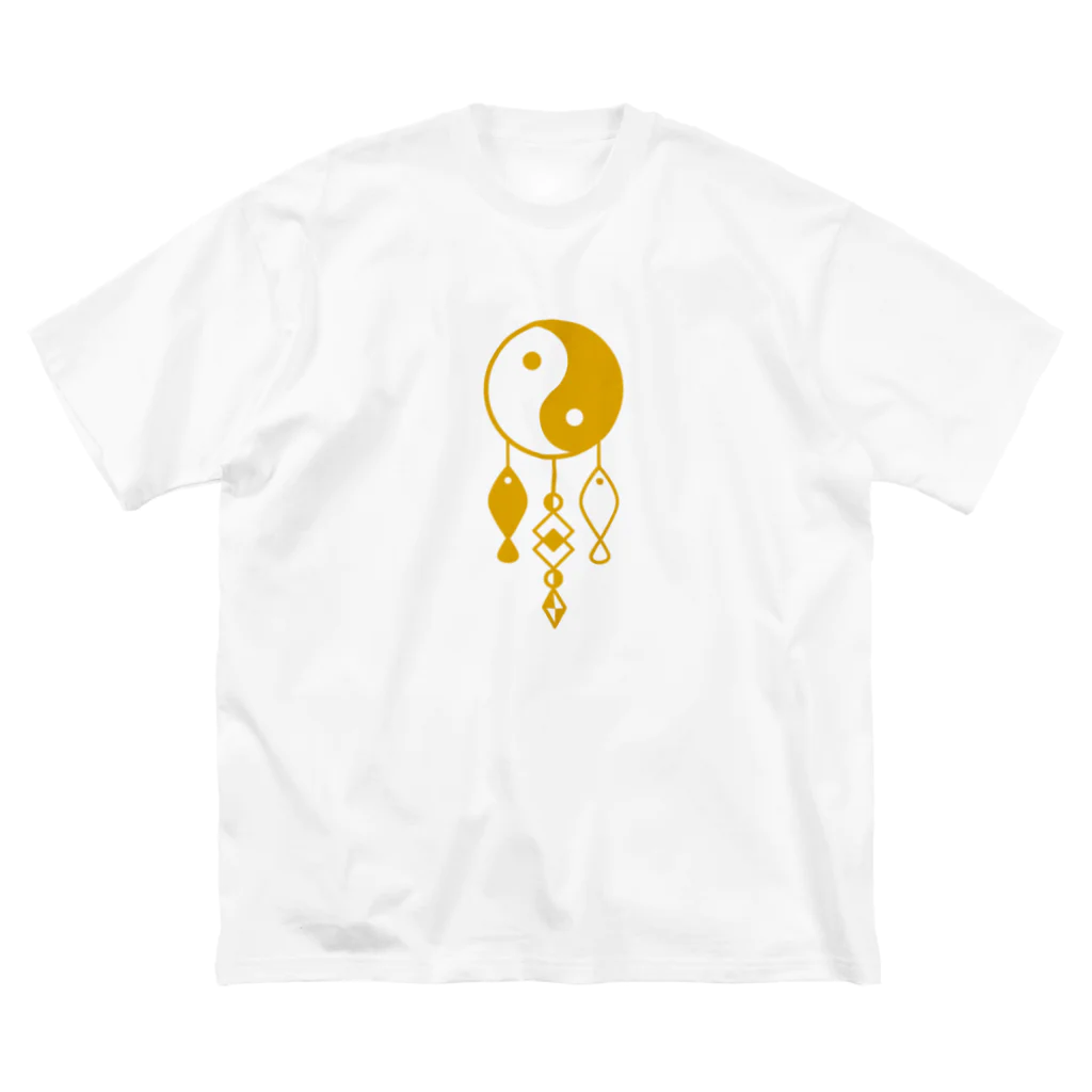 よねやしょうの陰陽太極図と双魚 (金茶色) ビッグシルエットTシャツ