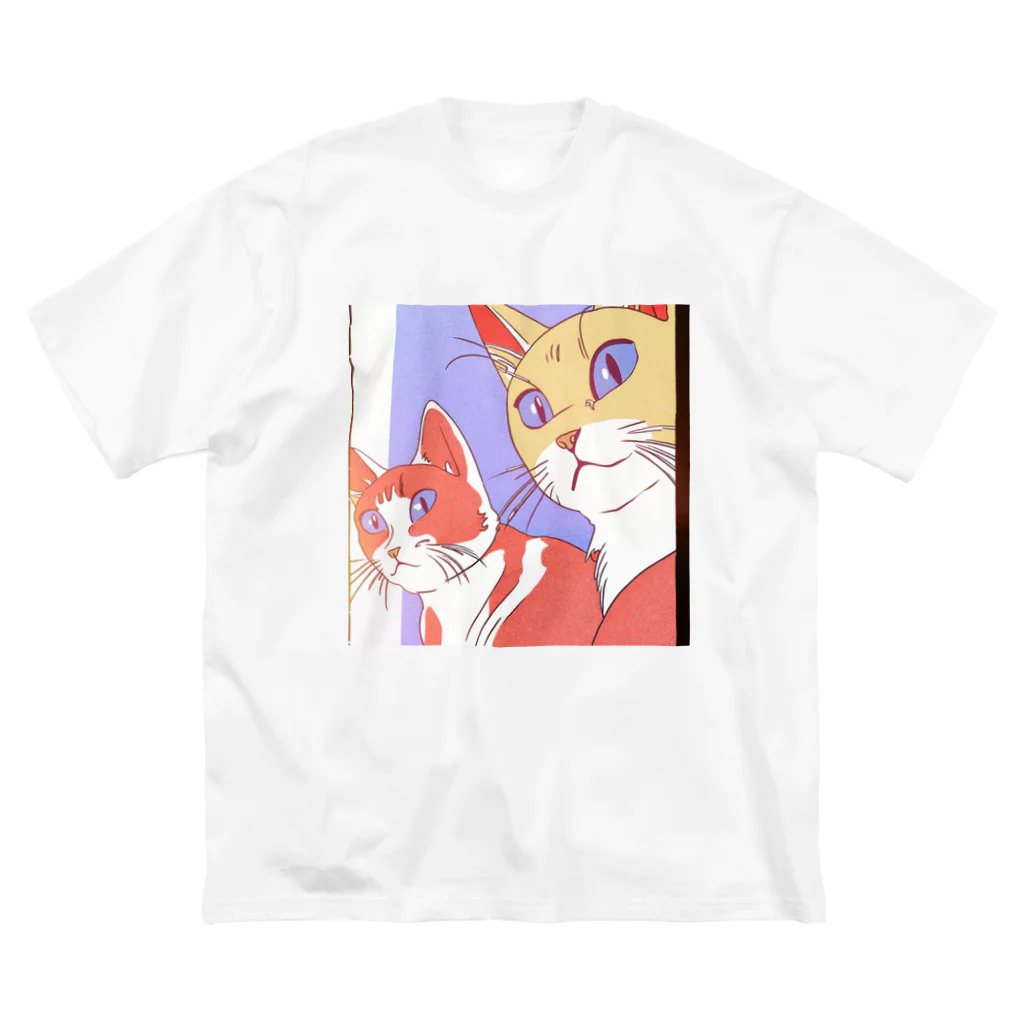 etwoshopの夕映え双猫 ビッグシルエットTシャツ