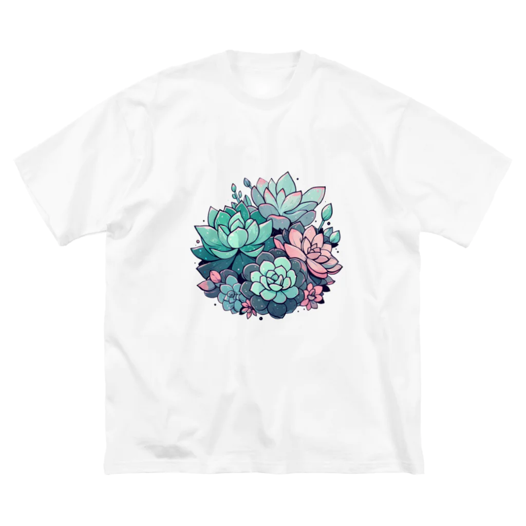 わんにゃんsucculentの多肉植物のイラスト ビッグシルエットTシャツ