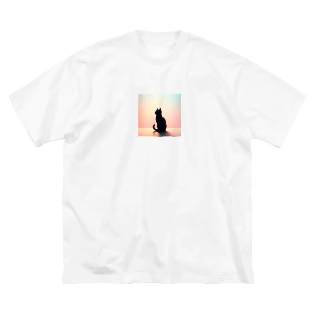 Cats-loveの夕暮れ時のシルエット猫イラスト ビッグシルエットTシャツ