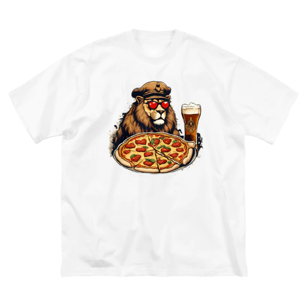 gorillArtの軍曹ライオンが愛するビールとピザ ビッグシルエットTシャツ