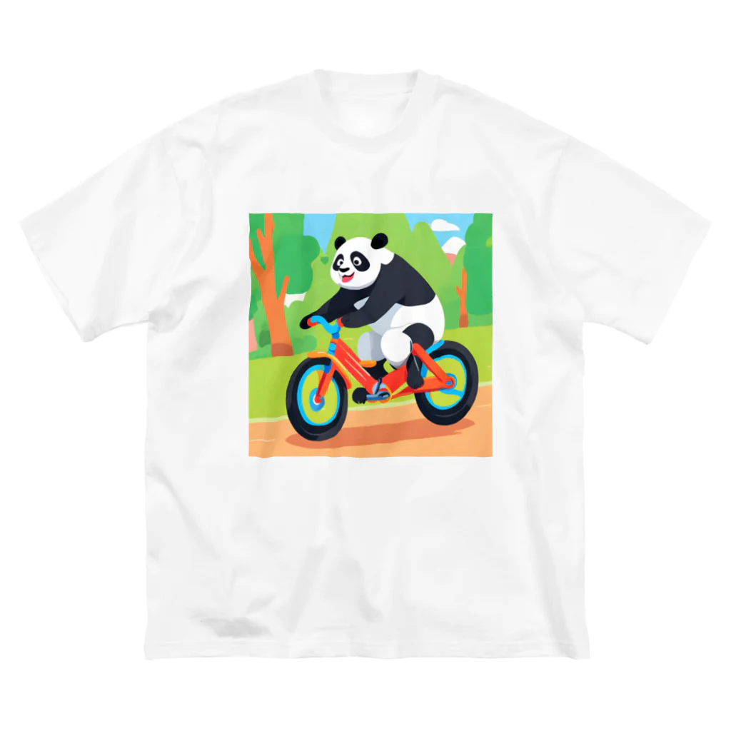 萌えキャラ大好きのサイクリングを楽しむパンダイラストのグッズ ビッグシルエットTシャツ