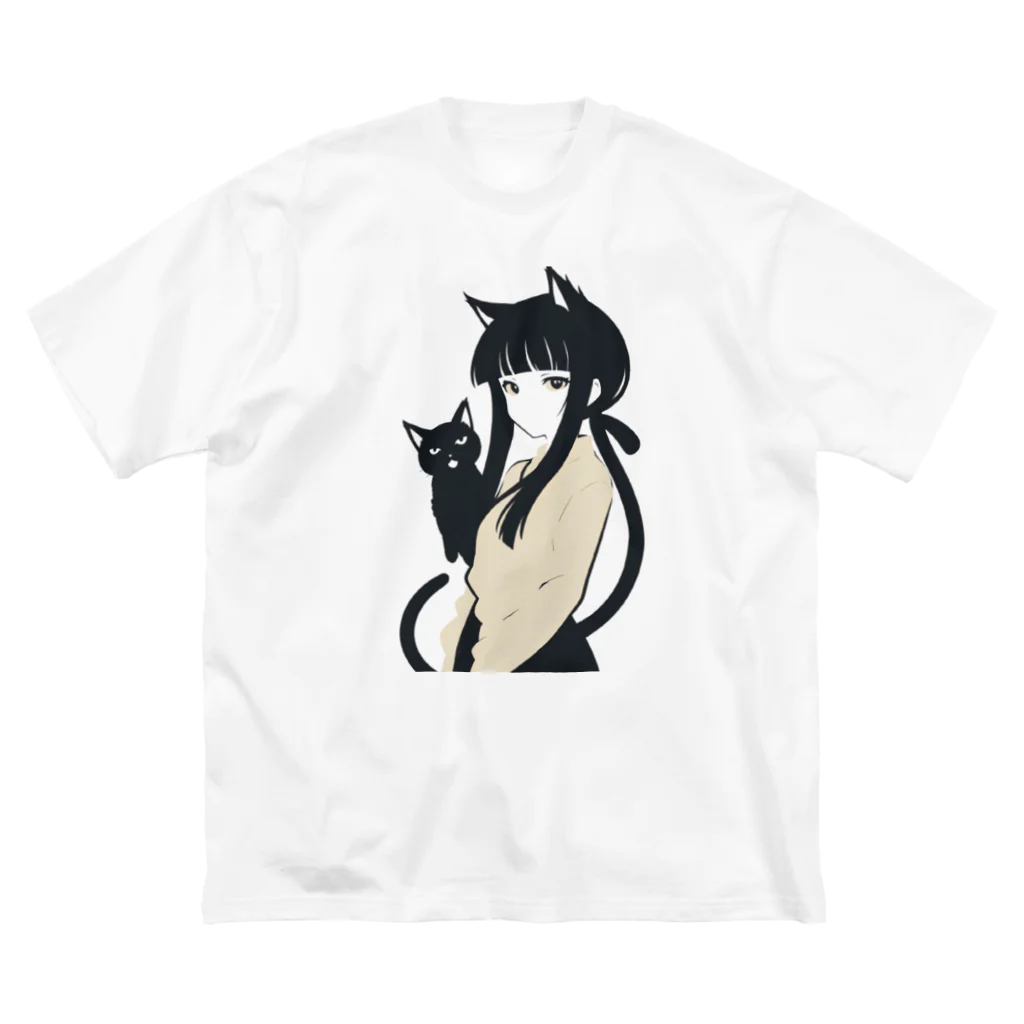 ChamarelliArtの黒猫の少女 ビッグシルエットTシャツ