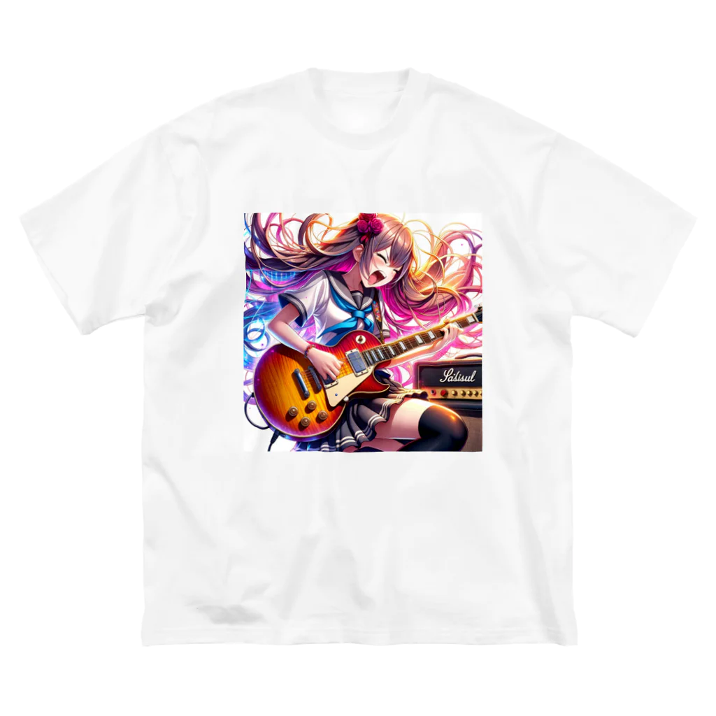 AI-Bignnerのギタリスト女子　アニメ ビッグシルエットTシャツ