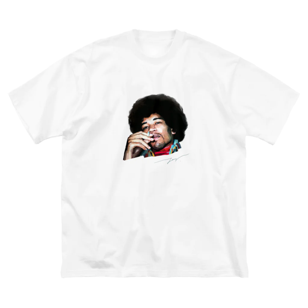 strat.Jay's shopのジミヘン ジミヘンドリックス Jimi Hendrix イラスト 絵 ロック ギター ギターリスト ブルース ビッグシルエットTシャツ