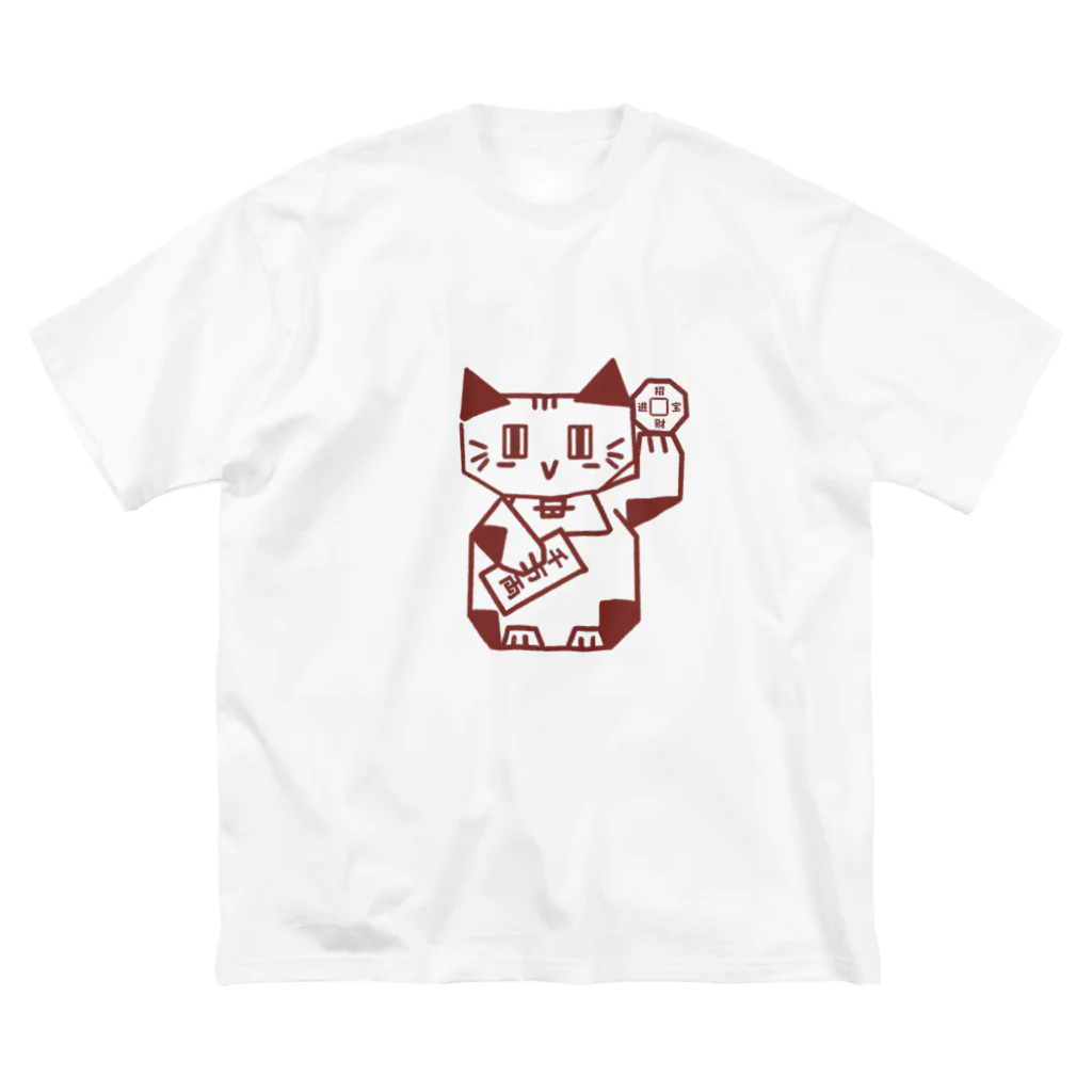 Lin Designのしかくい招き猫 ビッグシルエットTシャツ