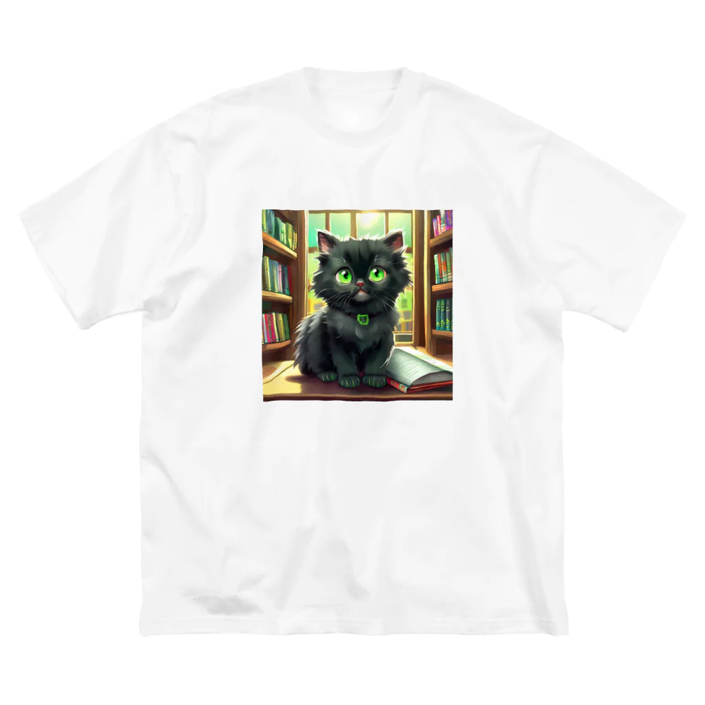 yoiyononakaの図書室の黒猫01 ビッグシルエットTシャツ