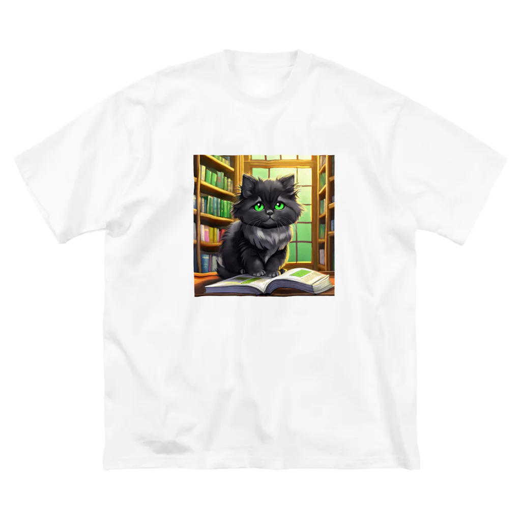 yoiyononakaの図書室の黒猫02 ビッグシルエットTシャツ