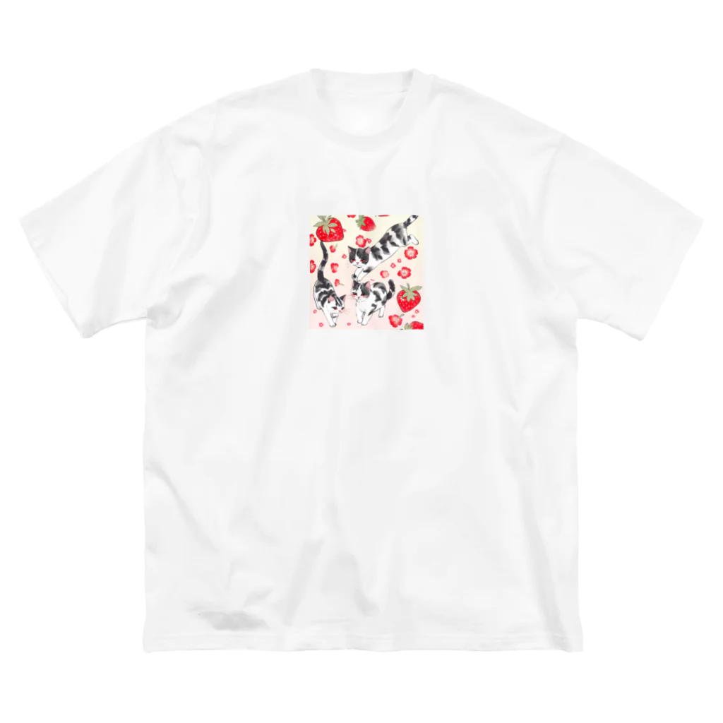 ひとやすみ　らいふのイチゴ猫 ビッグシルエットTシャツ