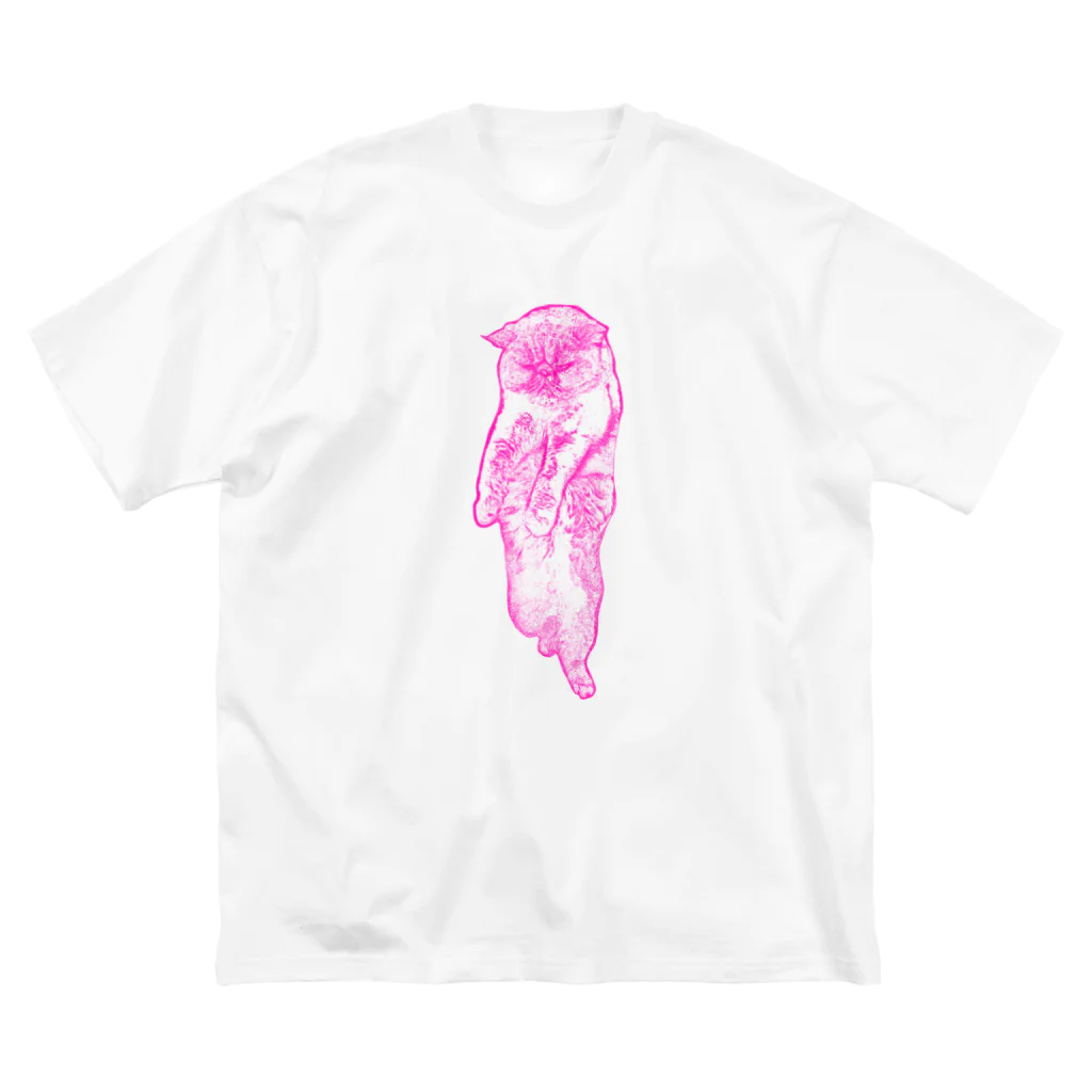 ペッチャリーノ・ヘチマチョフのスタンディング☆ネコ (pink) ビッグシルエットTシャツ