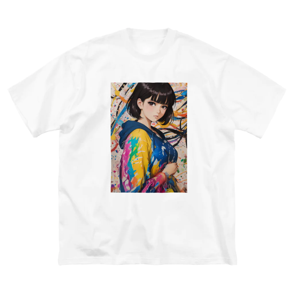 80s pop anime artの彼女はみなぎるエネルギーと魅力を放つ ビッグシルエットTシャツ