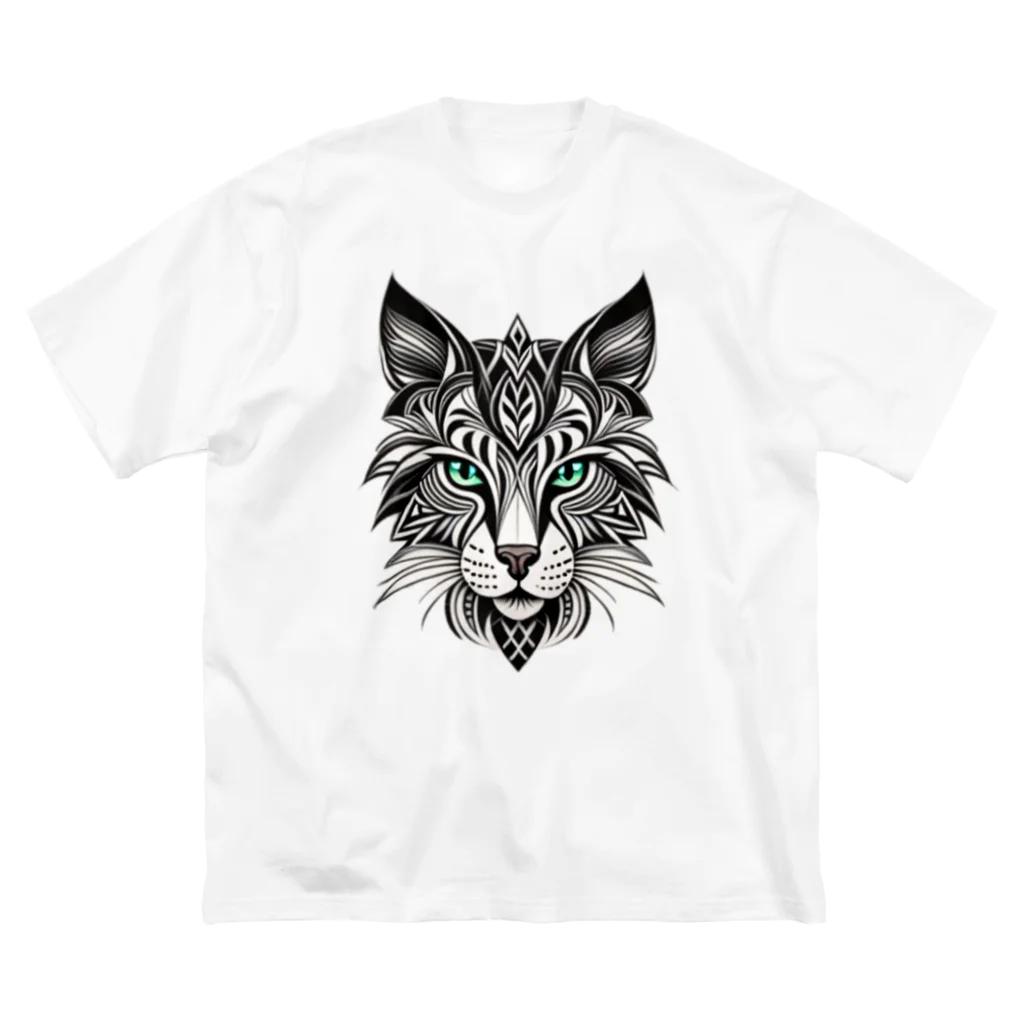 629_CAT_ARTのモノラルキャット ビッグシルエットTシャツ