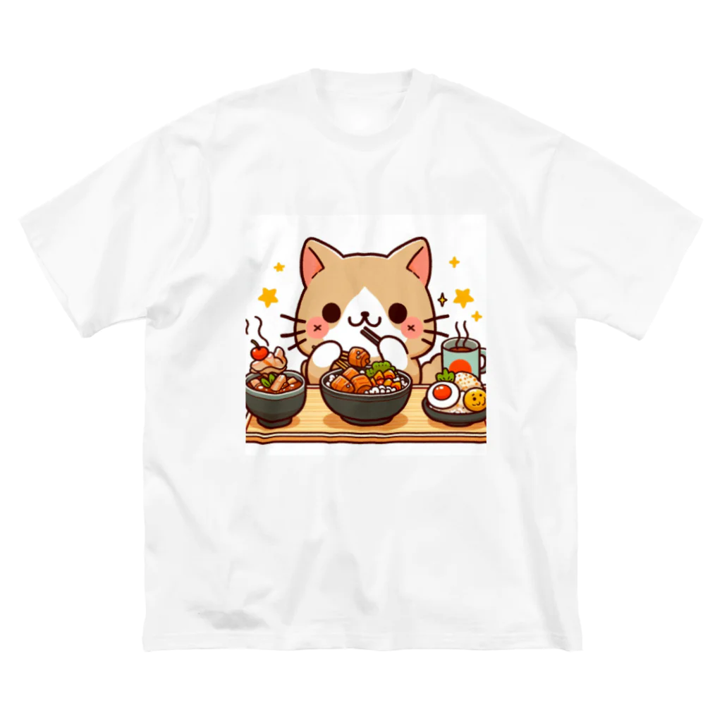 zuuu-の☆食いしん坊にゃんこ☆ ビッグシルエットTシャツ