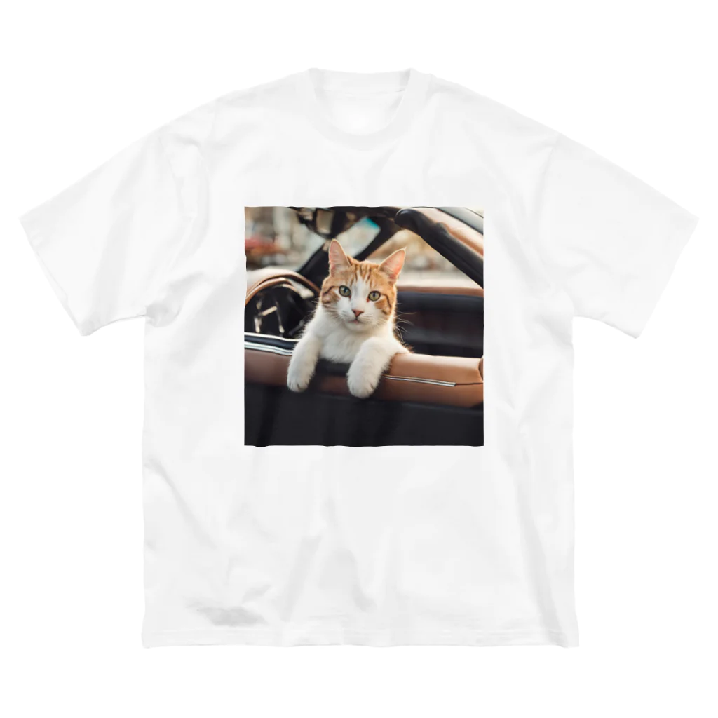 Peace Cat Shopの車から外を見ている猫 ビッグシルエットTシャツ