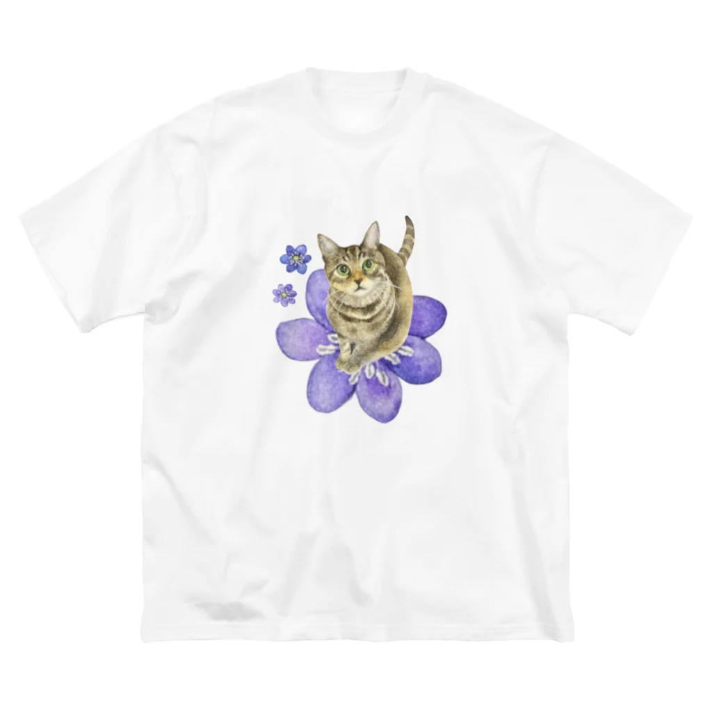 猫が好きすぎる絵描き　キジシマ ミキのキジトラくんミスミソウに乗る Big T-Shirt