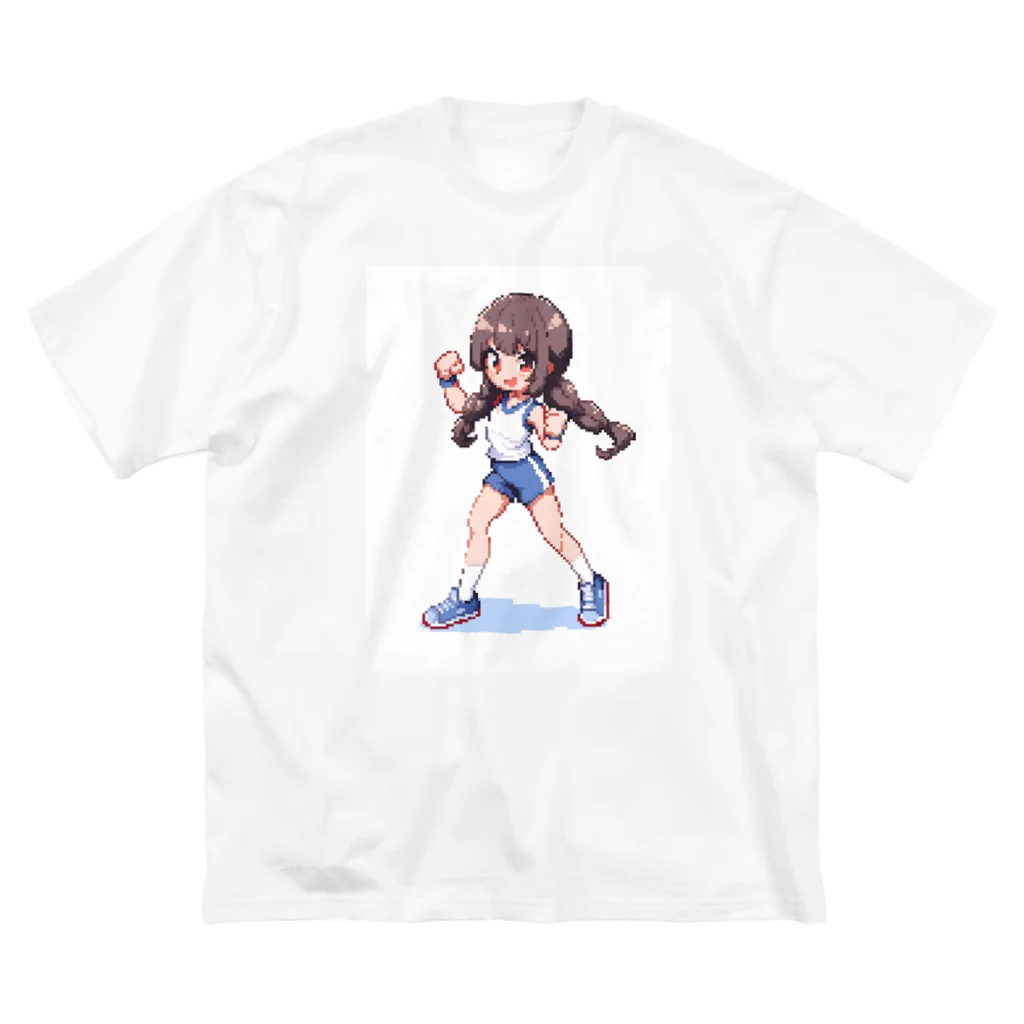 シロクマペンギンのドット絵体操服の女の子 ビッグシルエットTシャツ