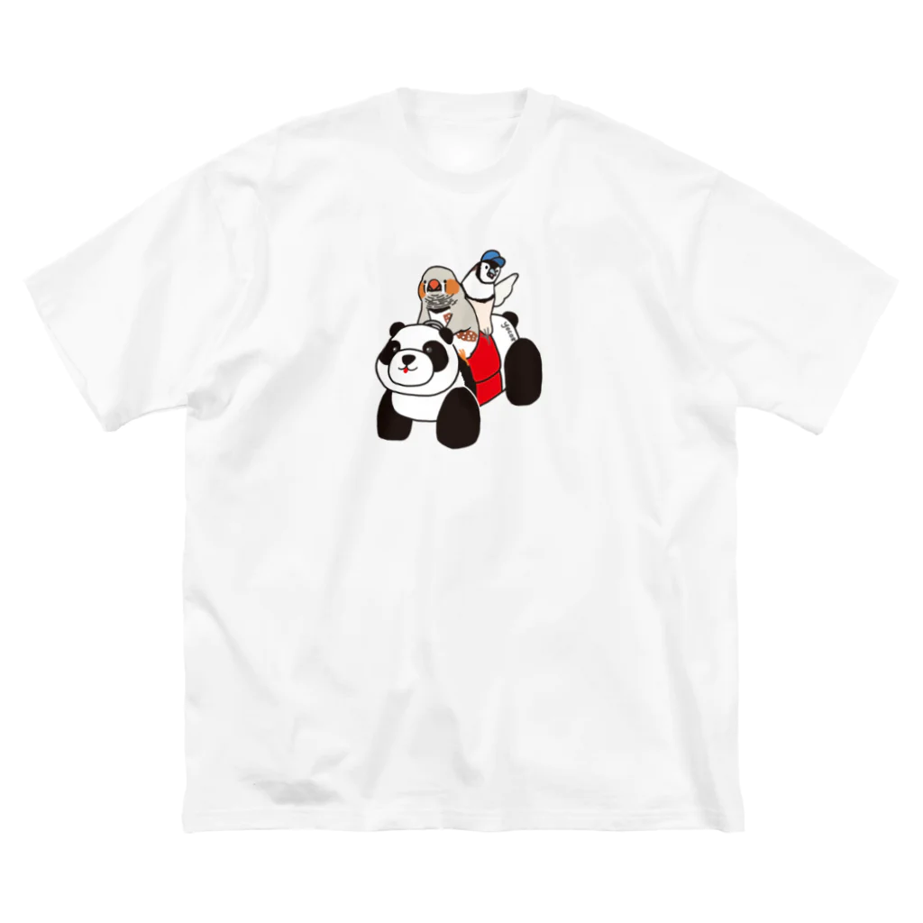 オグチヨーコのパンダカーと鳥さん（キンカチョウ＆カノコスズメ） ビッグシルエットTシャツ