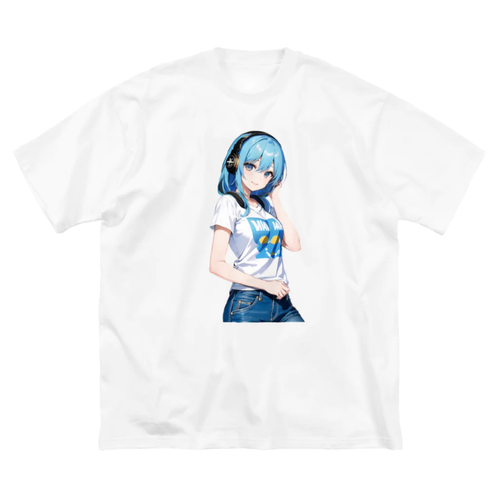 AIオリジナルイラスト　美女男子の青髪美女　名前はミズキ ビッグシルエットTシャツ