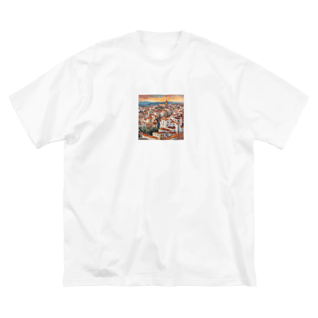 Satoshi-Pokemonmasterのスペインの街並み予想図 ビッグシルエットTシャツ