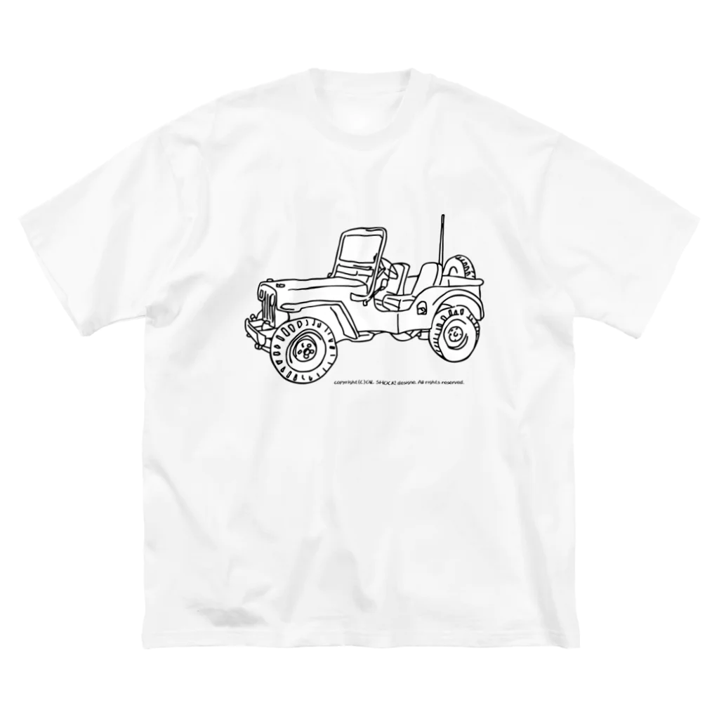 ファンシーTシャツ屋のJeep イラスト ライン画 ビッグシルエットTシャツ