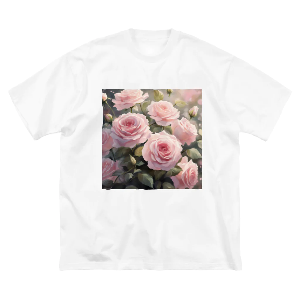 okierazaのペールピンクのバラの花束 ビッグシルエットTシャツ