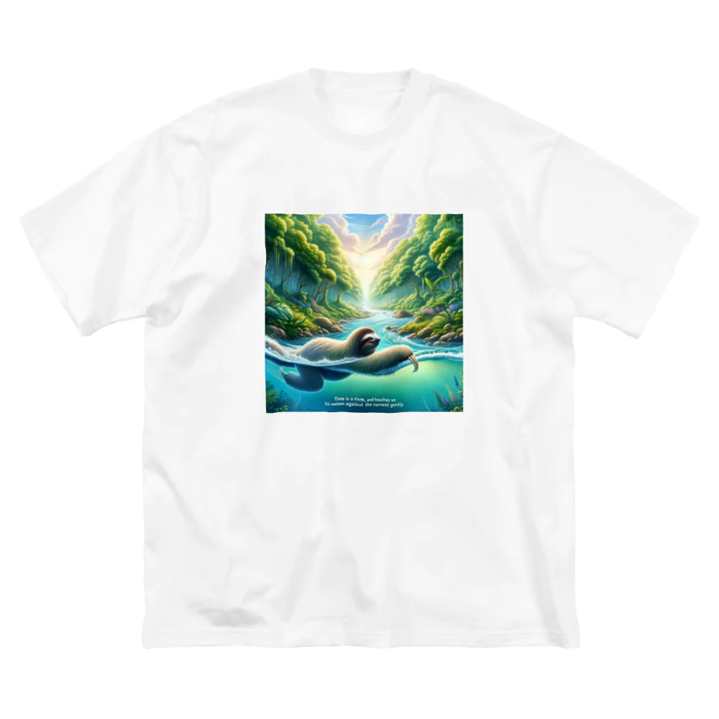 k.a.u.j.7の時間の流れを象徴する川の中でゆったりと泳ぐ、ナマケモノの姿🌿 Big T-Shirt