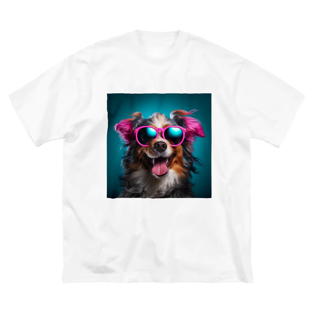 AQUAMETAVERSEのサングラスをかけた、かわいい犬 Marsa 106 ビッグシルエットTシャツ