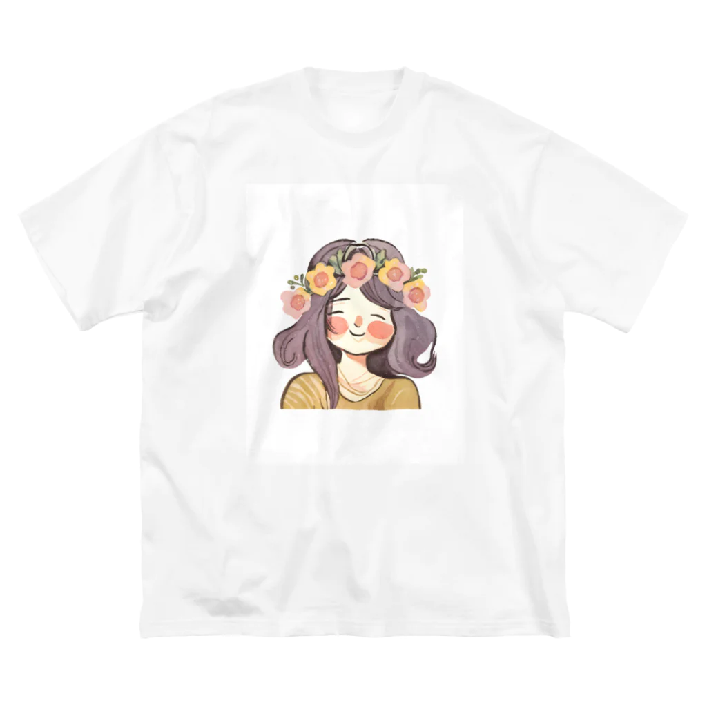 moanaの水彩画　花冠の少女 ビッグシルエットTシャツ