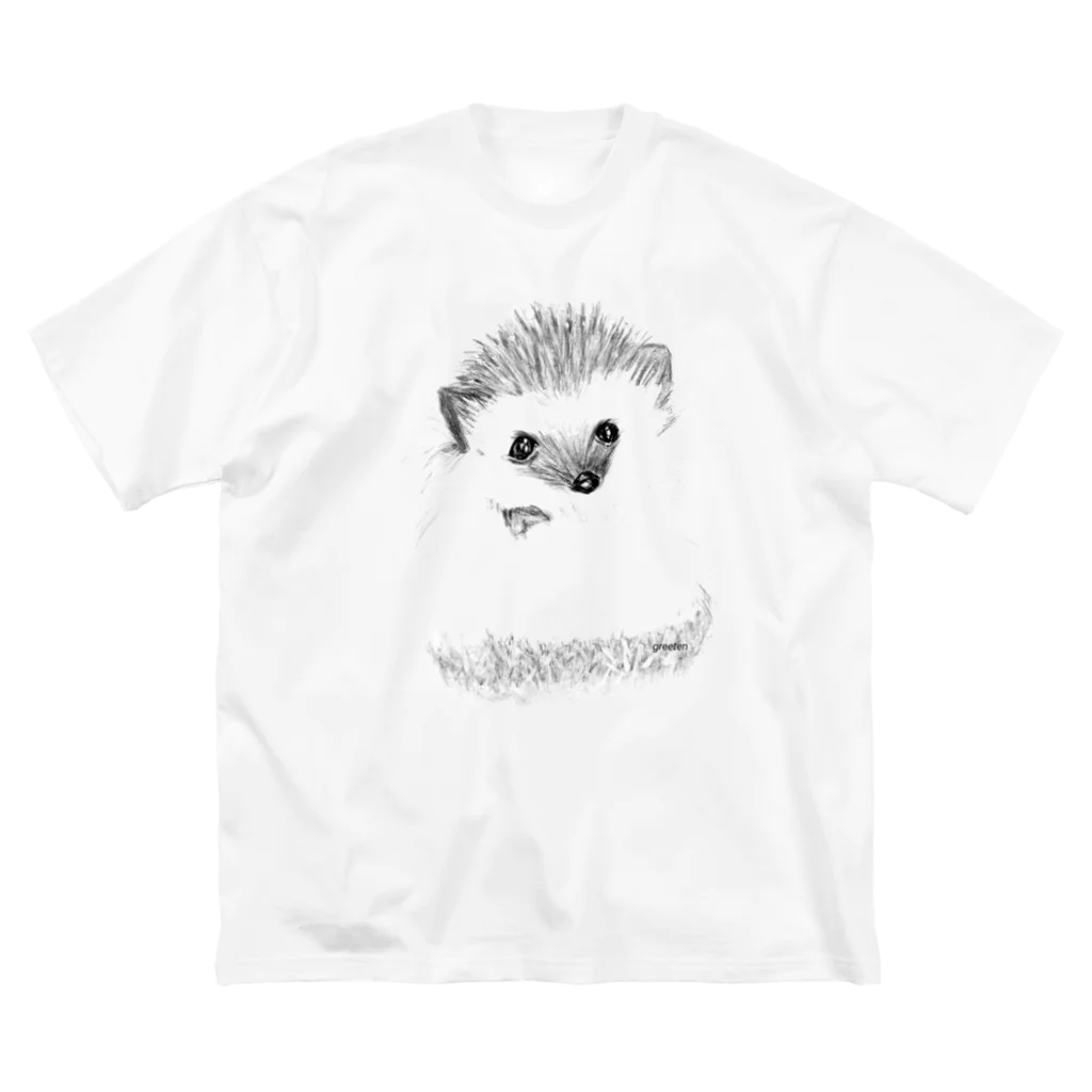 greetenのハリネズミ　モノクロアート ビッグシルエットTシャツ