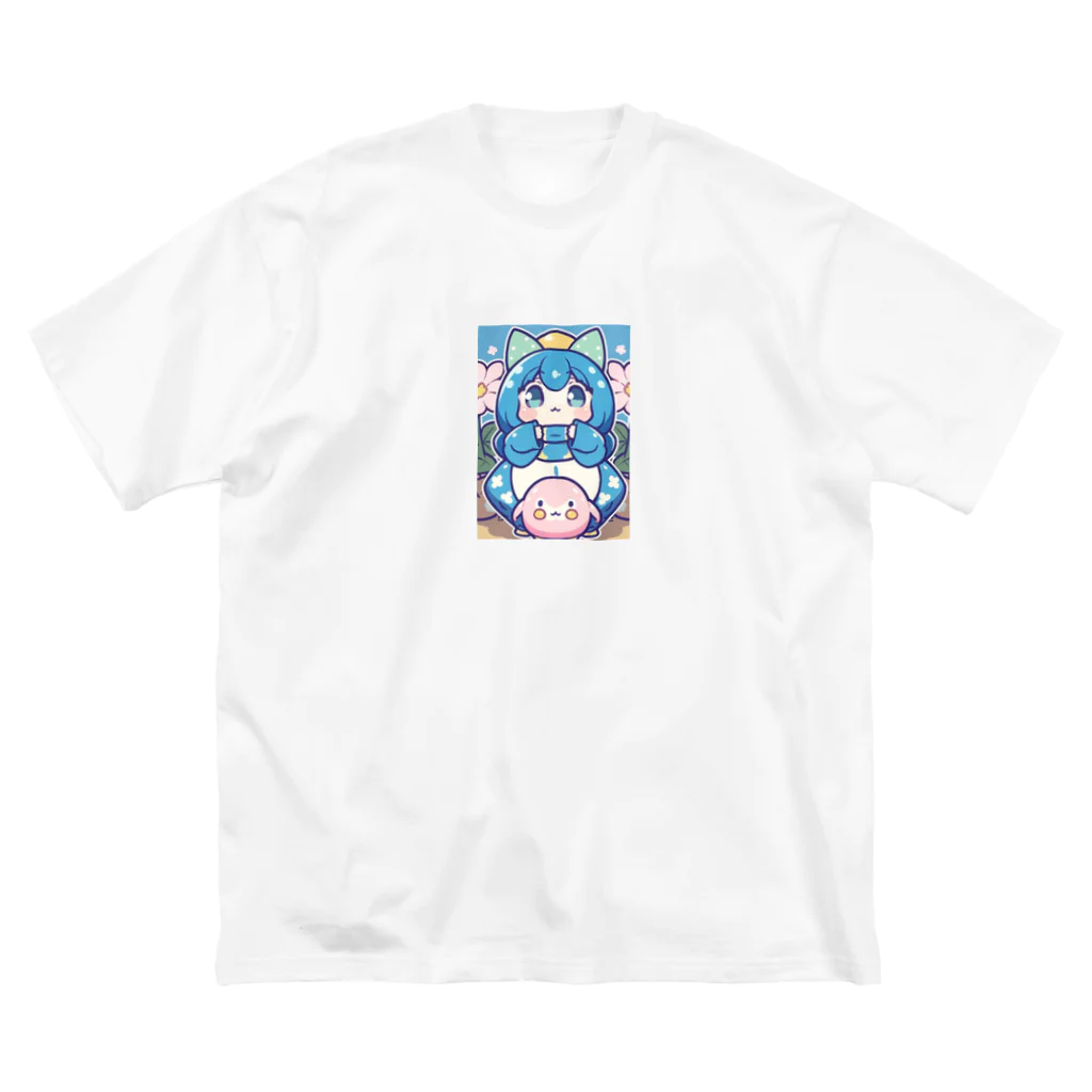 カピパーラ🐻の青い髪の姫とピンクのかわいい生物♪ Big T-Shirt